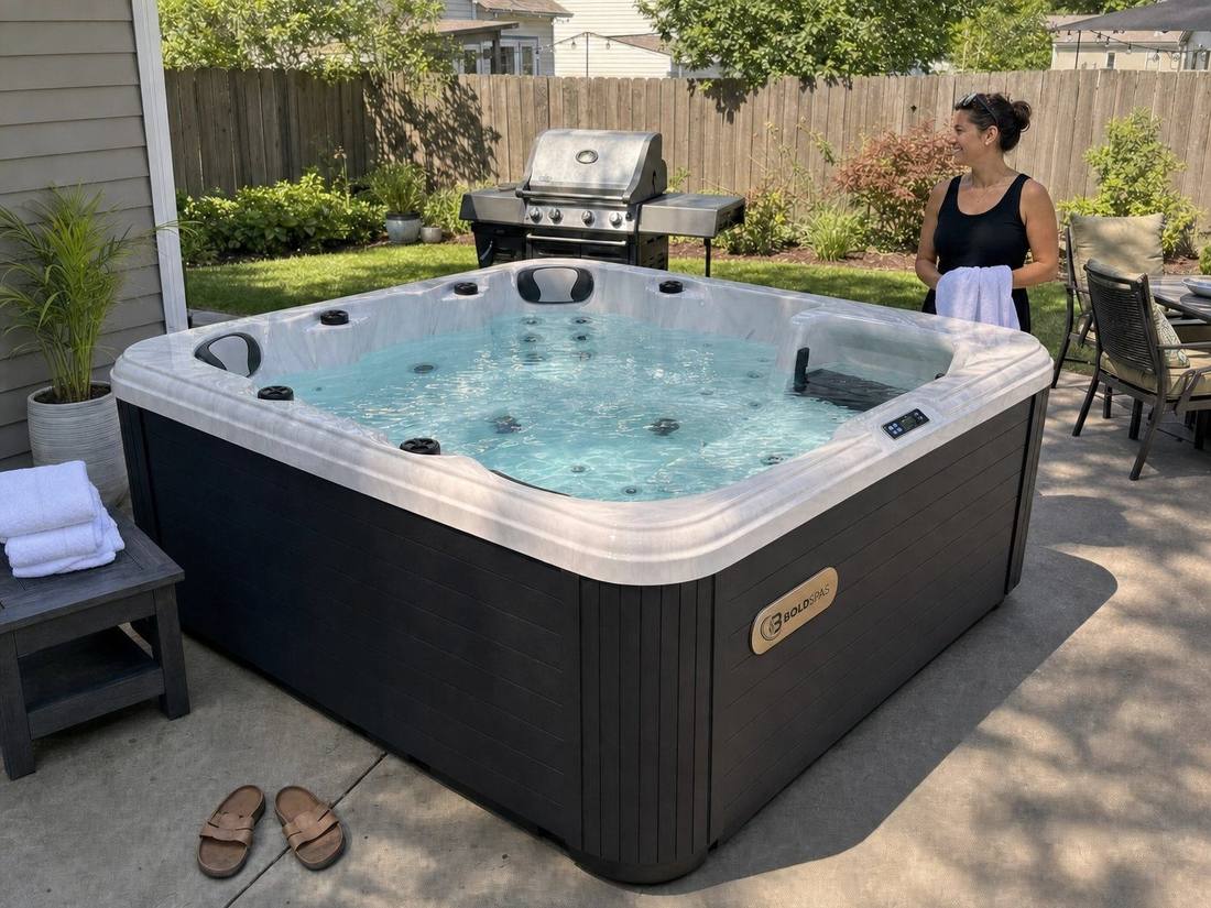 Family-friendly hot tub setup