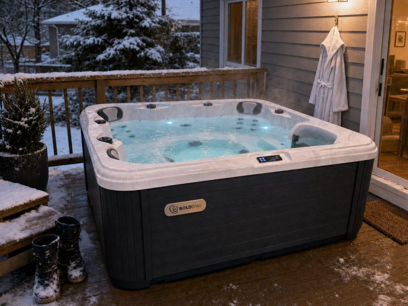 Hot tub on a snowy deck — wellness year-round